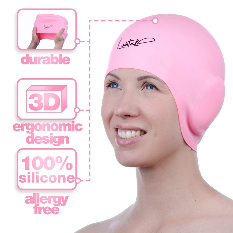Lahtak 3D Silicone Swim Cap with Ear Protection - Seamless Comfortable Fit for Adults & Youth - Helps Keep Hair Dry - Waterproof Swimming Cap for Men & Women for Pool or Training - Image 4